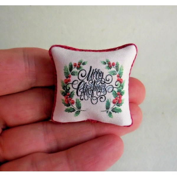 DOLLHOUSE MINIATURE ~ MERRY CHRISTMAS SCRIPT PILLOW