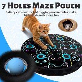 GoldenSun Interactive Cat Toys for Indoor Cats Adult, Automatic Random Rolling Smart Cat Ball Toy in Pouch, Hide and Seek Kitten Toy, Motion Touch Chirp-Activated, 7 Holes Mat Mouse Catching Game