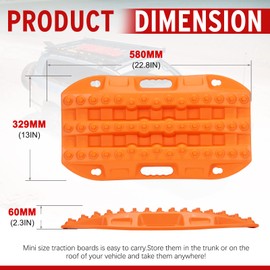 BUNKER INDUST Off Road Traction Boards, 2 Pcs Short Recovery Track Traction Mats for 4WD Mud, Sand, Snow Ramps-Orange Tire Traction Tool (Without Strap)
