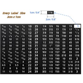 Tool Labels, 6 Sheet(180 pcs/Sheet) Total 1080 pcs Wrench Socket Screwdriver Size Stickers for Toolbox Sets Decals Tools Labeling Organization, Black