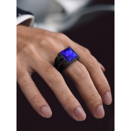 Bandmax Blue Ring for Men Women Stainless Steel Black Celtic Knot Band Ring Cubic Zirconia Ring for Wedding Engagement Anniversary Blue Topaz Gemstone Ring Size 14