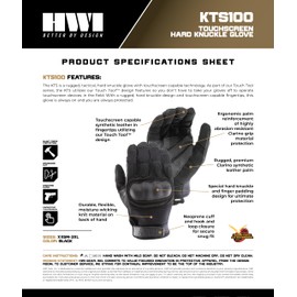 HWI Gear KTS100 Knuckle Protected Touchscreen Glove, Ergonomic Cut, Black, Small