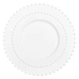 Combo Set 7" Dessert Plates and 10" inch Round White Plastic Plates with White Beaded Rim, Disposable China Like Party Plate, Heavy Duty Dinner Charger Plate, Salad, Wedding, Tableware (16)
