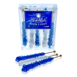 Hannukah Rock Candy - 10 Pack - Blue and White Large Individually Wrapped Rock Candy - Kosher Certified
