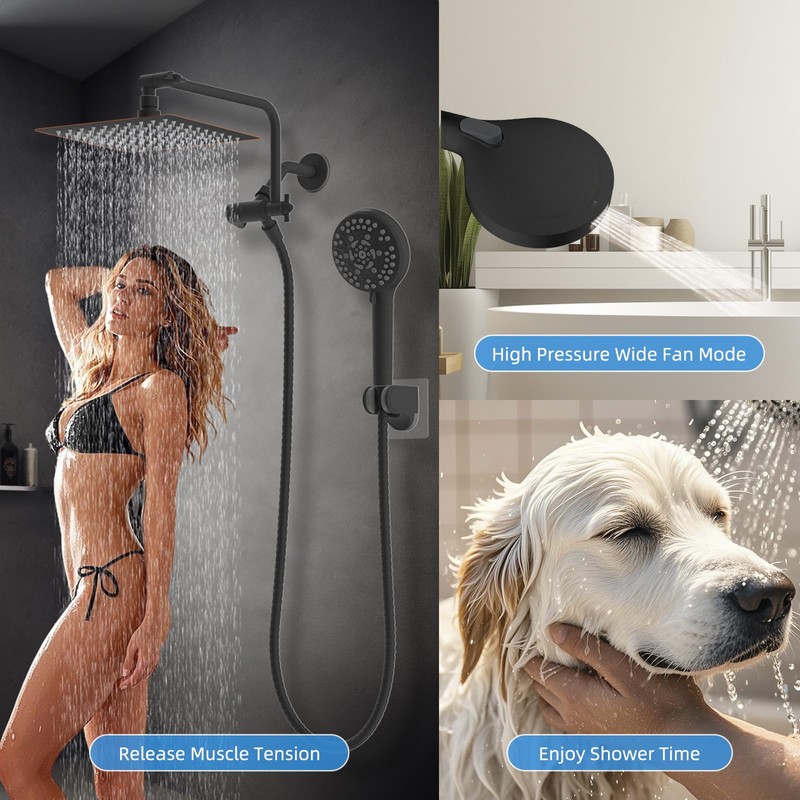 All Metal Shower Head, 8" High Pressure Rainfall/Handheld Shower Combo
