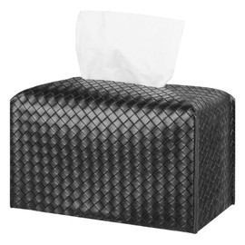 Tissue Box Cover PU Leather Tissue Holder Square Facial Tissue Case Facial Paper Organizer Dispenser for Bathroom, Vanity Countertop, Tabletop, Car, Rectangle, Black