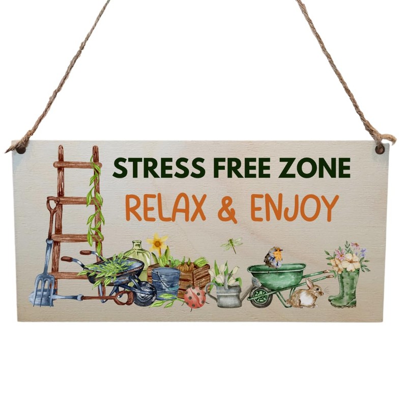 Second Ave Funny Garden Stress Free Zone Wooden Hanging Gift