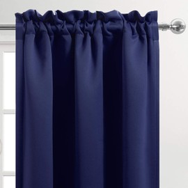 DWCN 2 Packs Valances for Windows Solid Rod Pocket Kitchen Valance Curtains Blackout Tier for Living Room Basement 42x18 inch Long, Navy Blue