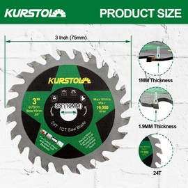 Wood Cutting Circular Saw Blade - KURSTOL TCT Circular Cutting Blade 3"(75mm)*3pcs 24T Cut Off Wheel for Wood Plastic Arbor 3/8"(10mm)