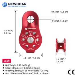 NewDoar CE-Zertifizierter 28KN Mikro Seilrolle Umlenkrolle zum Klettern, Rettungsheben und zur Anhängerkupplung Riemenscheiben(A Stil Rot 1 Stück)