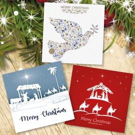 Charity Christmas Cards Pack of 24. Each Christmas Card multipack has 12 different Religious designs. Ecofriendly and UK made. Blank Inside. Large 150 x 150mm card size.