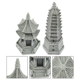 Happyyami 2Pcs Mini Pagoda Statue Zen Miniature Pagoda Hexagon Figurine DIY Micro Landscape Fairy Garden Dollhouse Ornaments