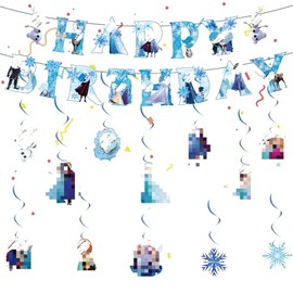 Bunting Garland and Hanging Decoration, 13Pcs Cartoon Prince-ss Birthday Decoration, Hanging Swirls Decoration, Happy Birthday Banner Decorations, Princess Theme Party Decoration for Kids