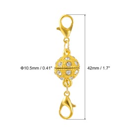 sourcing map Pack of 6 Magnetic Jewellery Clips Round Rhinestone Magnetic Clasps with Lobster Claw Clasp Clips for Bracelets Necklace (10.5 mm Gold)