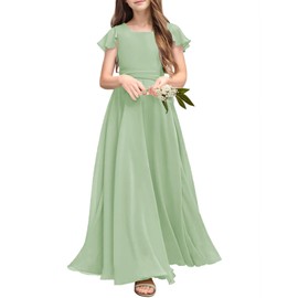 Galawaqe Fancy Girl Junior Bridesmaid Dresses Kids Sleeveless Cute Maxi Dress Teen Long Wedding Party Prom Gowns Green
