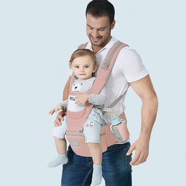SONARIN Baby Carrier Ergonomic with Hip Seat/Pure Cotton,Head Support,Multiposition:Dorsal, Ventral, Adjustable for Newborn and Toddler 0 to 36 Month (up to 30 kg) Pink