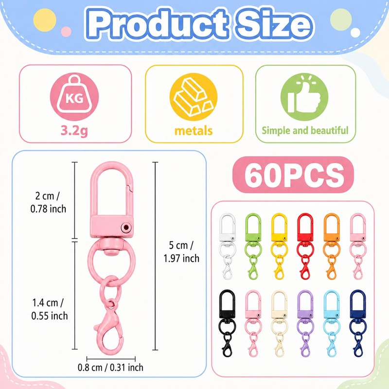60 Pcs Colorful Metal Double Head Lobster Claw Clasps