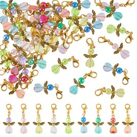 SUPERFINDINGS 36Pcs 9 Colors Angel Wing Charm Guardian Angel Charms Colorful Fairy Dangle Pendants Acrylic Heart Beads Charms with Lobster Clasps for DIY Party Favor Wedding Jewelry Making