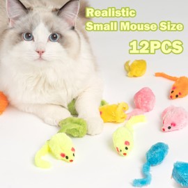 MeoHui 12PCS Rattle Cat Mouse Toys also Prefilled Catnip, 2.36” Mice Body Size, Faux Fur Cat Mice Toys with Plastic Body, Interactive Catnip Toys for Indoor Cats Play Fetch