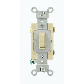Leviton 15 Amp, 120/277 Volt, Toggle Framed 3-Way AC Quiet Switch, Commercial Grade, Grounding, 54503-2I, Ivory