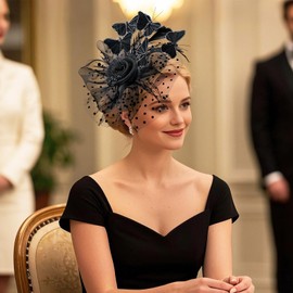 Zinniday Black Butterfly Derby Hat - 2025 Classic Victoria Tea Party Hats with Hair Clip, 1920s 50s Flower Feather Fascinators for Lady Woman Girl Attire Church Funeral Party Dress Up