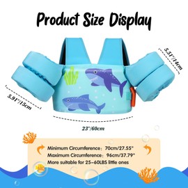 MoKo Toddler Swim Vest for Kids, Swim Arm Band Cartoon Swimming Wings Pool Float Vests Sleeves Shoulder Straps Arm Floaties for Children 25-60 lbs Learn to Swim, Blue Shark