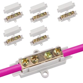 HASLED Pack of 5 Brass Wire Connectors, Through Connectors, Double Screw Terminal Block, Grey ABS Insulation, Connection Range 2.5 to 16 mm²