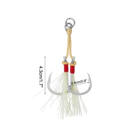 Assist Fishing Hooks, 10 Pieces Double Assist Hooks, Assist Jigs Hooks with Luminous Tassel for Sea Fishing