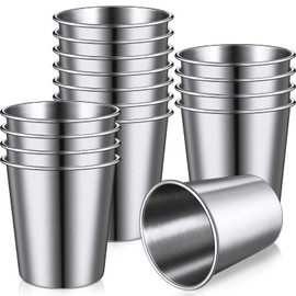 Baderke 16 Pack Stainless Steel Cups for Kids and Adult Pint Tumbler Metal Cups Stackable Tumbler Shatterproof Metal Drinking Glasses for Travel Outdoor Camping(9 Oz/ 260 ml)