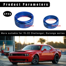 Dickno 3PCS Air Conditioner Switch Button Knob Cover, Aluminum Alloy A/C Decal Trim Rings Compatible with Dodge Challenger Durango 2015-2022, Auto Interior Decor Accessories (Blue)