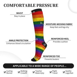 Yealedee Rainbow Compression Socks Calf Knee High Support Socks Novelty For Women Men Athletic Running Hiking Nurse
