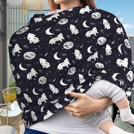 Muishi Wolf Star and Moon Baby Car Seat Covers Carseat Canopy Soft Infant Stroller Cover Nursing Breastfeeding Covers for Girls Boys Newborn
