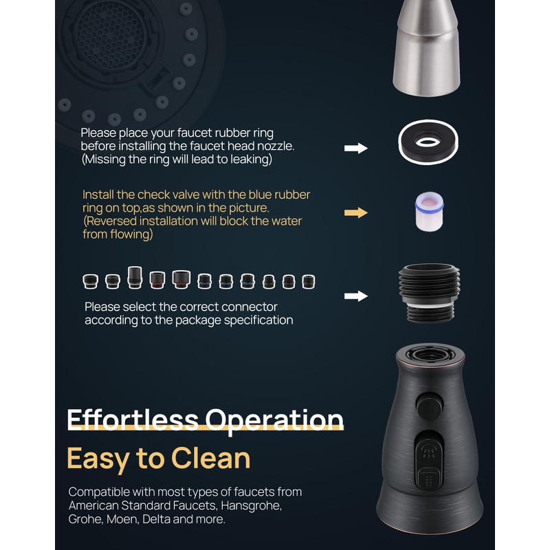 J-HVA Oil Rubbed Bronze Pull Down Kitchen Faucet Head Replacement