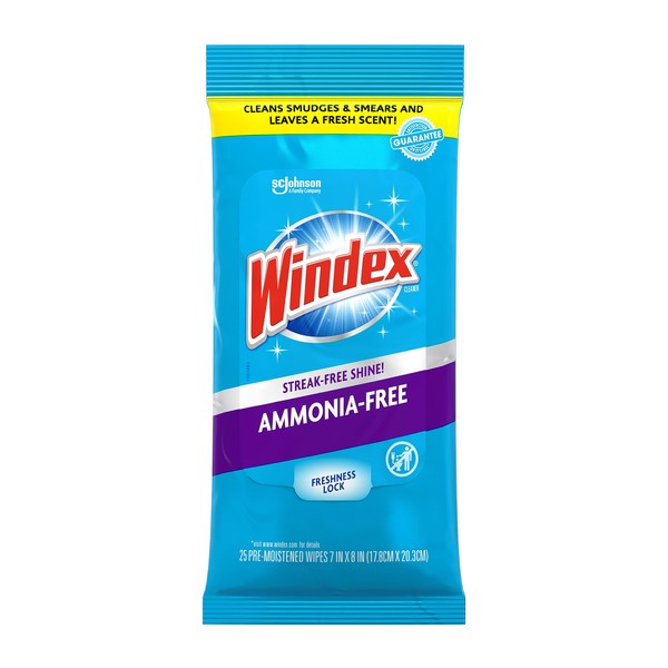 Windex Ammonia-Free Premoistened Glass Wipes, Crystal Rain Fresh Scent, 25 Count