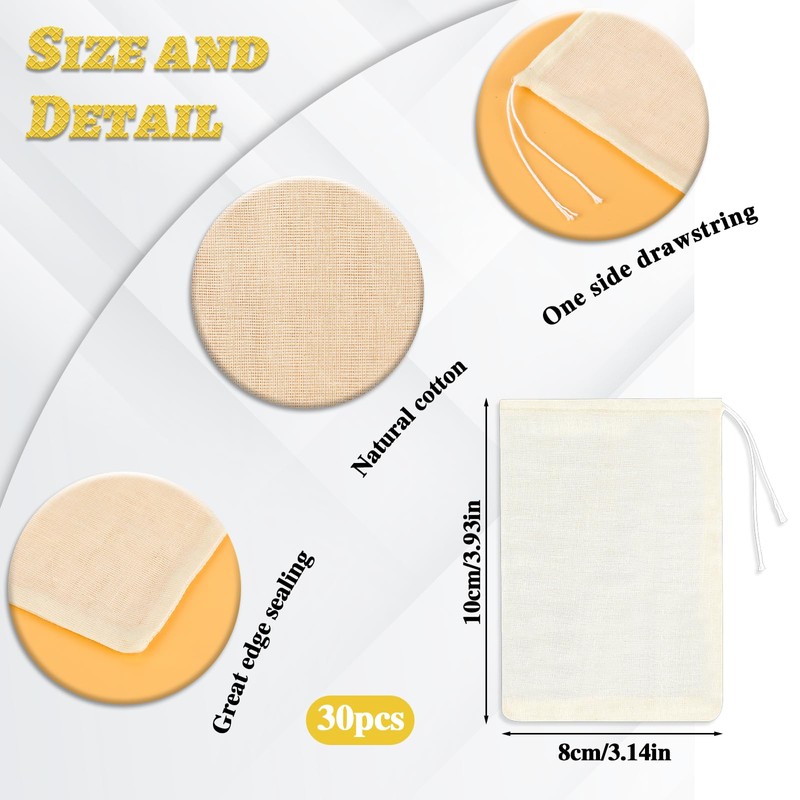 30PCS Spice Bags for Cooking Muslin Bags Reusable Empty Tea