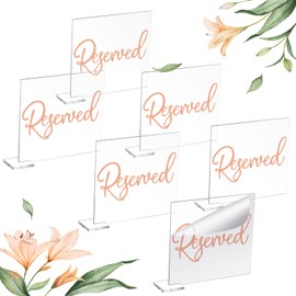 Bucherry 6 Pcs Rose Gold Reserved Table Signs for Wedding Acrylic Reserved Seating Signs Clear Acrylic Stands with Cursive Letters for Chairs Wedding Party Meeting Restaurant Ceremony Office
