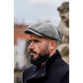 WEROR WEROR-436.1 Men's Flat Cap Peaked Cap with Peak - Winter Hat with Quilted Lining - Autumn/Winter, gray