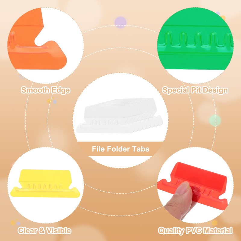PATIKIL 3インチ ファイル フォルダー タブ 24枚 透明 プラスチック ラベル オレンジ