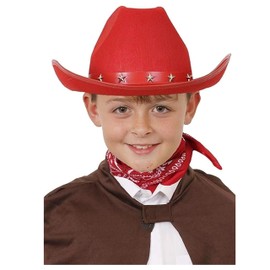 I LOVE FANCY DRESS Childs Red Studded Cowboy Hat - Red Cow Boy Hat With Silver Star Studs - Perfect for a Western Themed Party