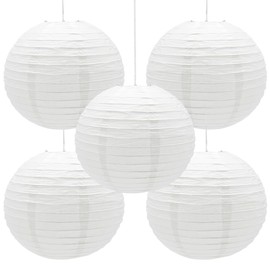 Hocansen Pack of 5 Paper Lanterns 12 Inch Round Paper Lantern Decoration Ball Shape Paper Lanterns for Party Wedding Garden Decoration (DL/White)