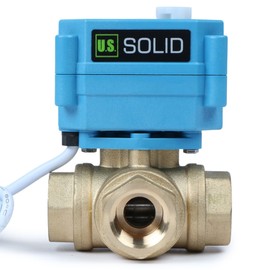 U.S. Solid 3 Way 1/2" Brass Motorized Ball Valve 9-24V AC/DC- Heavy Duty Multipurpose L Type Water Shutoff Valve - 3 Way Valve with Manual Function, Standard Port