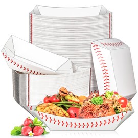 MotBach MotBach 50 Pack 3Lb Paper Food Boat Trays,Baseball Birthday Decorations Baseball Party Favors,Disposable Paper Food Serving Tray Boats Plates for Snack Popcorn Sandwich Burger Hot Dog Taco Fries Nacho