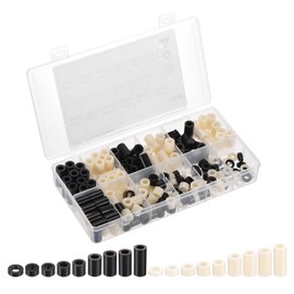 PATIKIL M6 Nylon Spacer Set, 180Pcs Non-Threaded ABS Round Spacer Standoff Assortment Electrical Outlet Spacers for PCB Motherboard, Circuit Board, Switch and Receptacle, Black/White