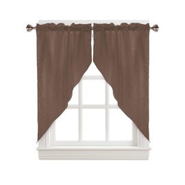 Swag Curtain Valances Solid Color Swag Valances for Kitchen Windows Brown Short Topper Curtains Tier Pair for Kitchen Bedroom Living Room Bathroom Cafe 36"x56"