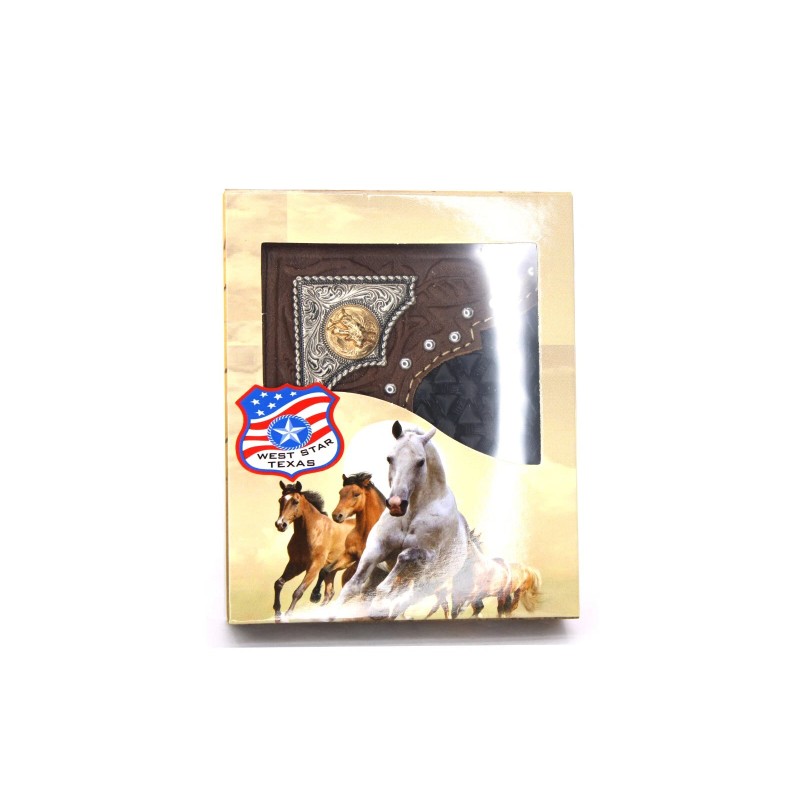 West Star Texas Genuine Leather Short Wallet Studs Gift Gold