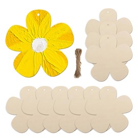 YZROHYI Pack of 10 Decorative Wooden Flowers for Painting, Large, Wooden Flowers for Crafts with Hole 7.5 cm, Wooden Scattering Parts, Natural Wooden Flowers Discs with Cord, Wooden Flowers for