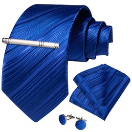 DiBanGu - Juego de gemelos de seda para hombre, diseño de corbata de seda, con bolsillo cuadrado, para negocios, graduación, boda, Azul Rey (Royal Blue Striped), Talla única