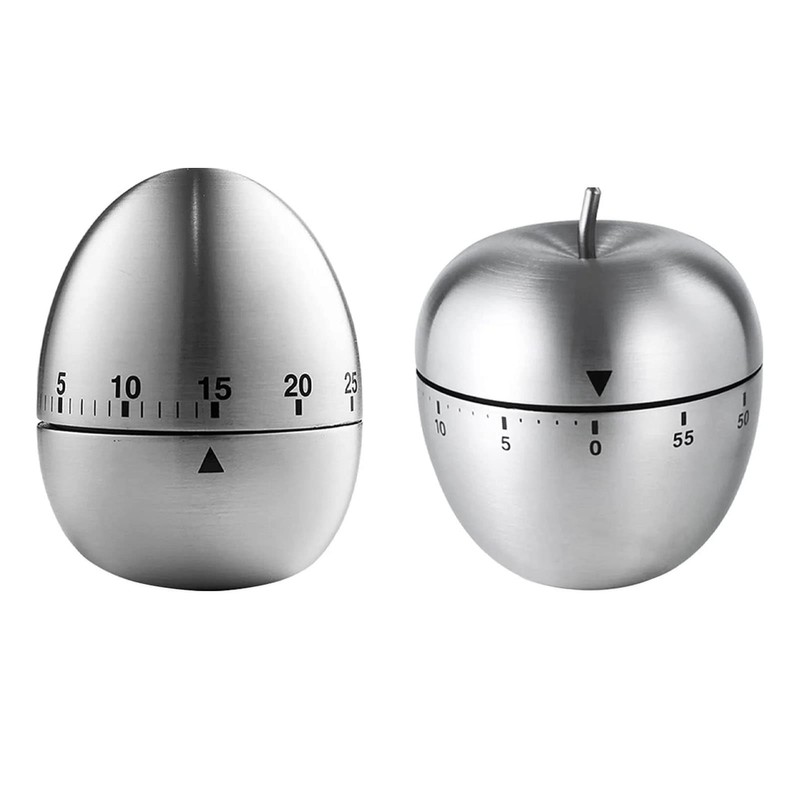 2Pcs Kitchen Timer, Egg Fruit Shape Stainless Steel Waterproof Mechanical