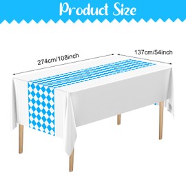 Cholemy 3 Pcs Oktoberfest Tablecloth Blue and White Disposable Oktoberfest Tablecover Plastic Rectangular Oktoberfest Decorations for German Bavarian Oktoberfest Themed Party Supplies, 54 x 108 Inches