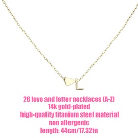 Mikovivi Women's Gold Heart-Shaped Letter Necklace, Gold-Plated Heart-Shaped Letter Necklace Gold Heart Initial Necklace Birthday Gift Valentine's Day Present for Women Girls (L)